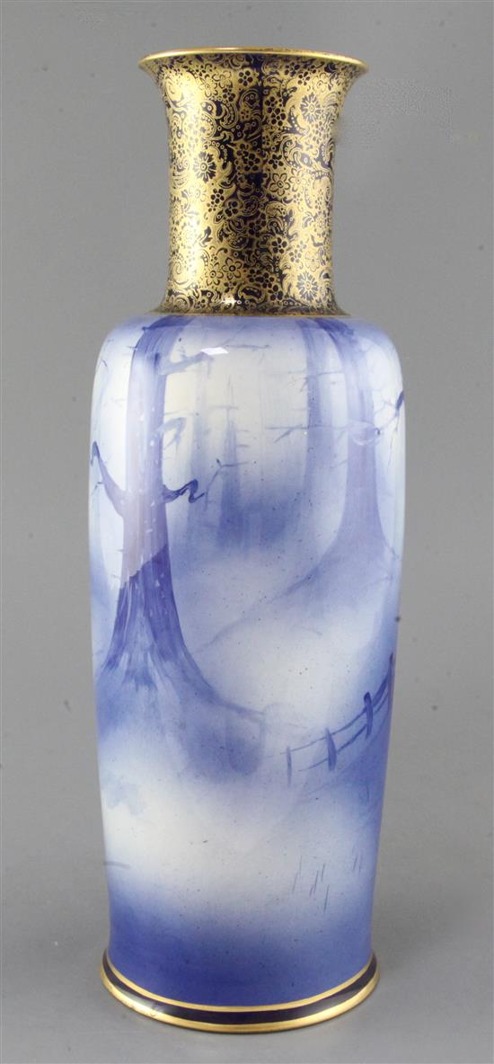 A large Blue Children pottery vase, c.1900, in the manner of Doulton Lambeth faience, 42.5cm